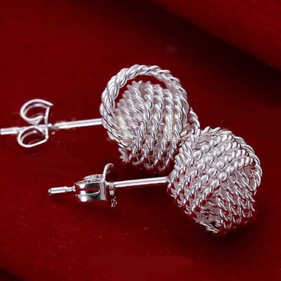 Silver Plated Rope Ball Earrings - Picture 4 of 6
